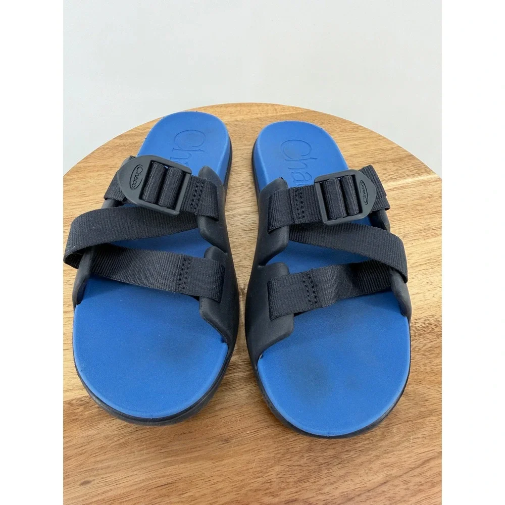 Chaco Chillos Slide Sandals Kids Junior 4 Black Blue Adjustable Z-Strap Sport